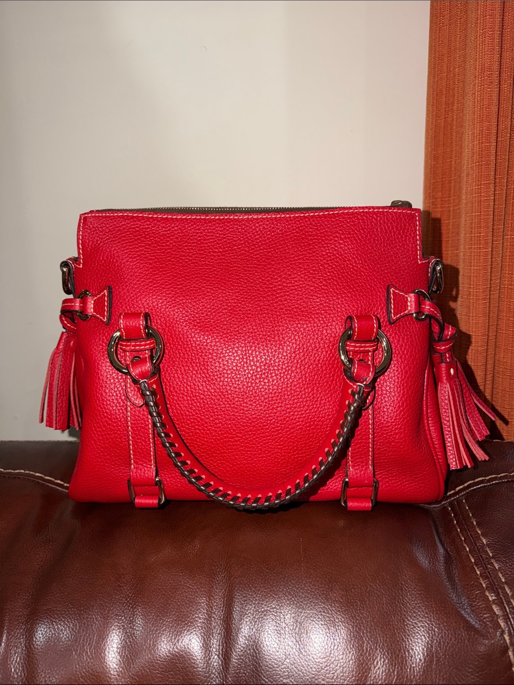 ‼️Dooney & Bourke Red Leather Satchel Crossbody Bag - Picture 5 of 16
